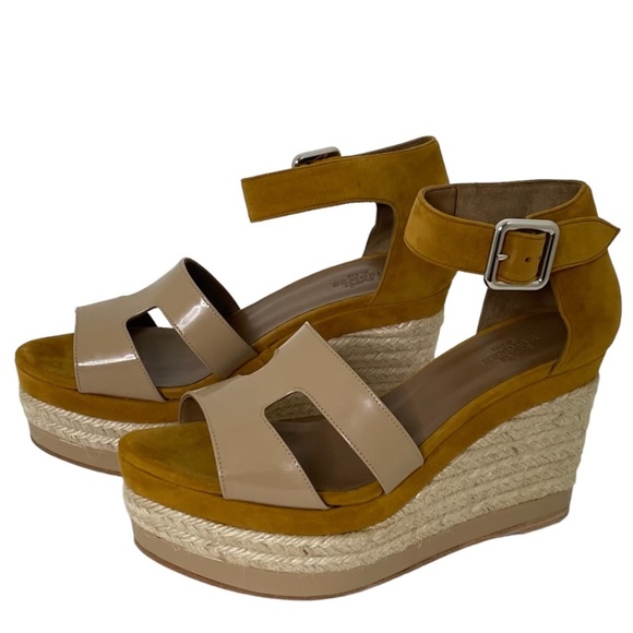Hermes Tan and Cream Espadrille Wedges - Picture 2 of 4
